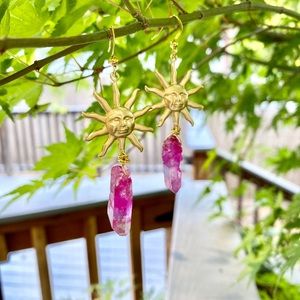 PINK AURA QUARTZ SUN EARRINGS